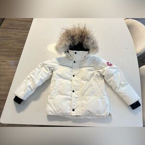 Canada Goose Kids Jacket in White with Fur Trim